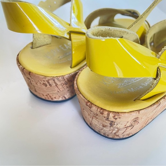 Kork-ease Myrna Sandal Patent Yellow Leather Cork Wedge Retro Comfort Buckle 7 - Picture 5 of 11